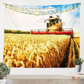 jejeloiu Tractor Wall Hanging Small 51"x59" Farmland Tapestry for Kids Boys Girls Decor Western Farm Tractor Wall Blanket Microfiber Vehicle Wall Art Bedroom Machinery Truck Tapestries
