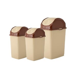 Superio Swing Top Trash Can,Set of 3 Waste Bins for Home, Kitchen, Office, Bedroom, Bathroom, Ideal for Large or Small Spaces - White (Grey-10 qt+2 5 qt)