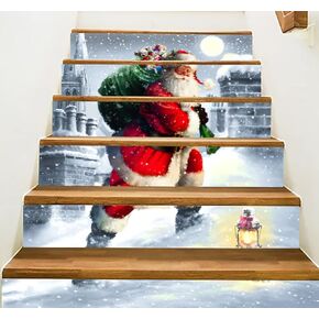 3D Christmas Santa Stair Stickers Decals-13Pcs/Set Christmas Santa Claus Stair Risers Stickers Decals Removable Staircase Decals Vinyl Wall Stickers for Stair Steps Christmas Decoration