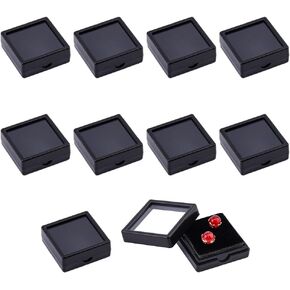 DICOSMETIC 10Pcs Gemstone Display Box 1.63x1.63x0.63inch Acrylic Diamond Case Black Square Jewelry Container with Clear Top Lids and Sponge for Festival Treat, Gems, Diamond, Gift Packing