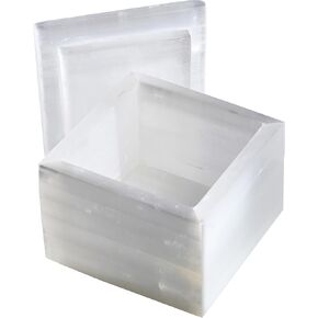 Selenite Jewelry Box with Top Lid Square Crystal Jewelry Jar for Jewelry Health & Balance Decorative Crystal Stone Box Natural Crystal Gemstone Trinket Box white