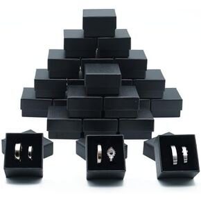Marimor Jewelry Double Ring Box - 24 Pack - Black Cardboard Jewelry Boxes Bulk - Perfect for Jewelry Packaging - Velvet Jewelry Box 2 Slot