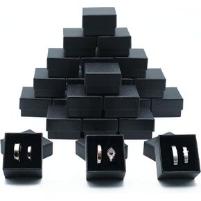 Marimor Jewelry Double Ring Box - 24 Pack - Black Cardboard Jewelry Boxes Bulk - Perfect for Jewelry Packaging - Velvet Jewelry Box 2 Slot