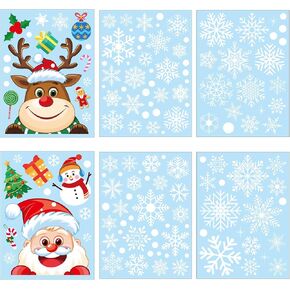 6pcs Christmas Window Clings, Cute Snowflake Decal Santa Claus Reindeer Pattern Window Stickers Decorations Suitable for Glass Tile Wood Metal Surfaces Christmas Indoor Decoration