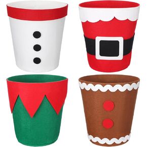 Syhood 4 Pcs Christmas Felt Buckets Christmas Decorations Bucket Snowman Elf Gingerbread Man Santa Claus Christmas Candy Bags Christmas Treat Hamper for Holiday Party Gift Packaging Table Centerpiece