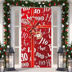 Tiamon Christmas Door Cover Xmas Door Decorations Christmas Gift Box Present Door Cover Winter Holiday Door Cover Sign Christmas Hanging Ornaments for New Year Party 71 x 35 Inch (Red Gift Box)