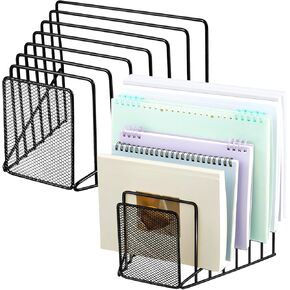 2 Pcs 7 Slot Incline File Sorter Metal Wire Mesh File Racks for Desktop File Letter Sorter for Magazine Folder Book Organizer Home School Office Paper Mail Desk Storage Holder (Rose Gold)