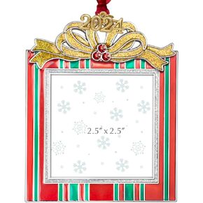 Christmas Tree Ornament Picture Frame Holiday Keepsake Gift Home Decor Christmas Decorations Xmas Gifts Pendant with 2.5" Photo Frame Insert (Golden 2024)