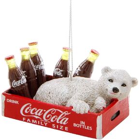 Kurt Adler Coca-Cola Polar Bear Cub In Crate With Bottles Ornament