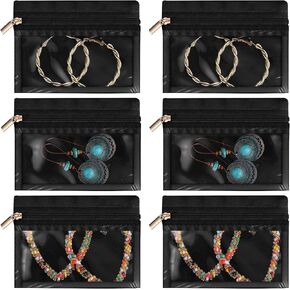 6 Pcs Travel Jewelry Bags, Velvet Jewelry Pouch with Zipper, Jewelry Travel Organizer Flannel Clear Portable Purse for Necklace Earring Women Gift (Black)