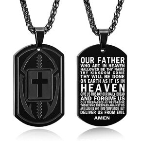 Football Bible Verse Cross Necklace for Men Stainless Steel Black/Gold/Silver Tone Cross Pendant Religious Christmas Gifts Football Sports Jewelry for Men Boys Kids Teen with Stainless Steel Chain 22+2 inch