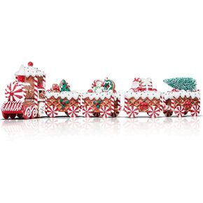 KPCB Gingerbread Christmas Decorations - Prelit Gingerbread Decor Train Figurines - 21.85" Lighted Holiday Home Decor with Timer for Table Centerpieces, Tree, Mantel, Shelves