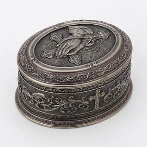 Veronese Design 2 1/2 Inch Tall Praying Hand Oval Shape Trinket Box Cold Cast Bronzed Resin Sculpture Religious Decor Figurine