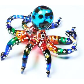 Exquisite Hand Blown Glass Color Painted Sea Octopus Sculpture Figurine