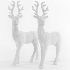 2PCS Reindeer Christmas Decoration 12.5" H White Christmas Deer Tabletop Standing Deer Ornaments Home Decor Accents Christmas Reindeer Figurines for Indoor Holiday Décor