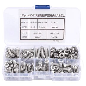 Hex Head Cap Screws,140pcs #10-32 Stainless Steel Cap Screws 6 Different Sizes Hex Socket Cap Head Bolts Hex Screw Assortment Kit for Machine Tools and Accessories