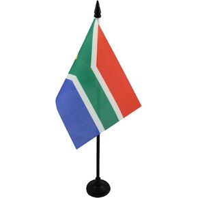 AZ FLAG South Africa Table Flag 4'' x 6'' - South African Desk Flag 15 x 10 cm - Black Plastic Stick and Base