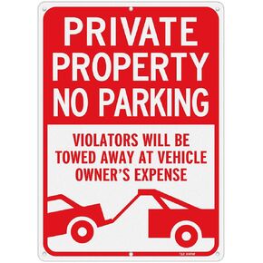 T&R Large Private Property No Parking Sign, Violators Will Be Towed Away at Vehicle Owner's Expense - 2 Pack - 14 x 10 Inches Rust Free .040 Aluminum Reflective - UV Protected, Waterproof and Fade Resistant - 6 Pre-drilled Holes