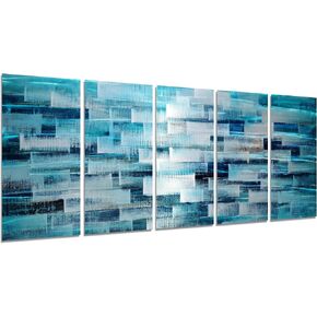 GALLERIEWALLA Indigo Blue Metal Art Wall Decor Hand-crafted Abstract Aluminium Painting Large Hanging Sculpture for Bedroom