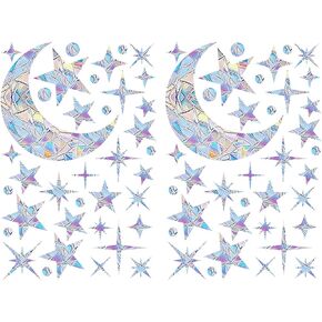 2 Pieces Moon Star Window Sticker Window Decals Moon Star Window Clings Static Cling Moon Star Window Sticker