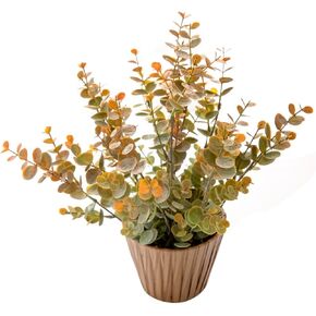 Artificial Plant Decor Indoor 12 Inch Purple and Green Leaves Real Looking Eucalyptus Fake Plant for Farmhouse Hotel Entryway Windowsill Bedroom Decoration with Metal Planter