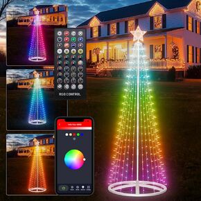 4Ft+5Ft Outdoor Lighted Christmas Tree Set,Cone Christmas Tree with Light,96+120 LED Light Show Christmas Tree DIY Modes, 40+ Sence, Color Changing Sync Musical Indoor Christmas Decorations
