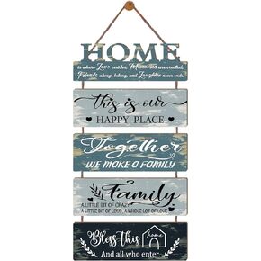Wooden Collage Panels Home Positive Affirmations Wall Art - Wall Plaques for Living Room,Bedroom,Dining Room,Bathroom - Multicolor Family Rustic Farmhouse Wall Decor 5pcs