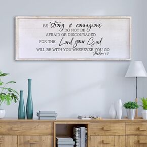 Be Strong And Courageous Sign Wall Decor 32"x12" Large Farmhouse Living Room Plaque Joshua 1:9 Bible Verse Lnspirational Quote Faith Wood Home Hanging Rustic Christian Art Wall (Black)