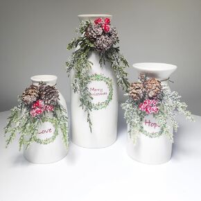 Christmas vase Christmas Decor Artificial Christmas Vase Set of 3 Home Decor Dining Room Decor Country Christmas Decor White vase Christmas Table top Decor Centerpieces