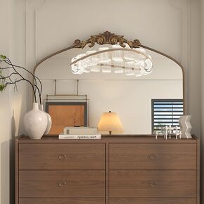 SMIROR Ornate Vintage Mirror 48Wx 32L, Gold Arched Antique Mirror for Wall, Baroque Inspired, Metal Frame, Anti-Rust and Anti-Corrosion