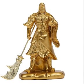Chinese Fengshui Guan Yu Statue - Guan Gong Gold Statue Martial God of Wealth Figurines Home Office Decoration Tabletop Statue Good Lucky Gifts