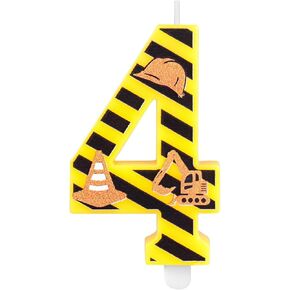 Construction Theme Birthday Candle, Construction Birthday Cake Toppers for Boys, Number 3 Candle, Yellow Black Stripes Birthday Candle for Themed Birthday Party Decoration Supplies Favors Gifts