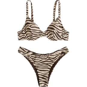 SOLY HUX Women's Bikini Sets Zebra Striped Bathing Suits Two Piece Swimsuit