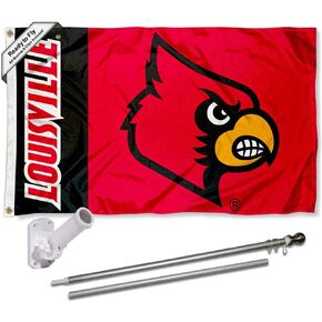 College Flags & Banners Co. Louisville Cardinals Panel Flag with Pole and Bracket Complete Set