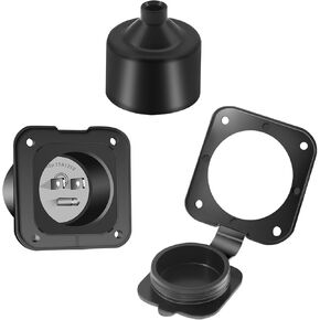Miady 15 Amp Flanged Inlet 125V, NEMA 5-15 RV Shore Power Inlet Plug with Waterproof Front & Back Covers, 2 Pole 3-Wire, Generator Inlet Plug for Marine Boat RV Electrical Connections, UL Listed