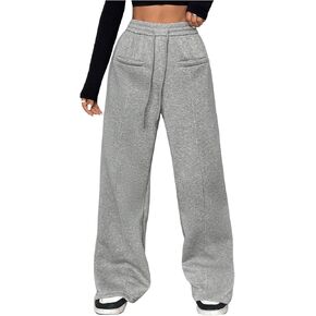 SweatyRocks Women's Straight Leg Sweatpants Fleece Elastic High Waisted Drawstring Loose Pants