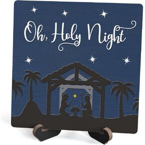 Christian Christmas Wood Plaque With Stand, Oh Holy Night Jesus Christmas Desk Sign Decor for Farmhouse Home Office Table Shelf, Rustic Xmas Wood Sign Gifts for Women Men -17