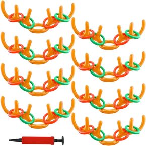 8 Set Christmas Inflatable Reindeer Antler Ring Toss Game Xmas Blow Antler for Outdoor and Indoor Family Christmas Party Games, 8 Antlers and 32 Rings Toss