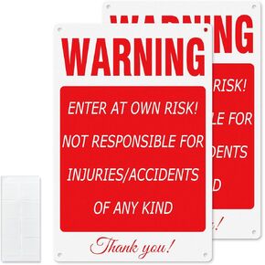 Enter at Own Risk Sign Aluminum 12x8 Inch Self-Adhesive Heavy Duty Metal Waterproof Removable Self-Adhesive Warning Sign for Retail Store Outdoor 2 Pack