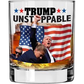 Unstoppable Trump Shot Whiskey Bourbon Glass - Made in America & Dishwasher Safe! Trump Survived Shot Assassination Attempt Survivor You Missed Trump Fight PA Trump Rally Fist Pump Maga Patriotic Gift