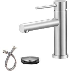 Brushed Nickel Bathroom Sink Faucet Single Hole Single Handle Lavatory Vanity Sink Modern Faucet with Pop Up Drain and Supply Line