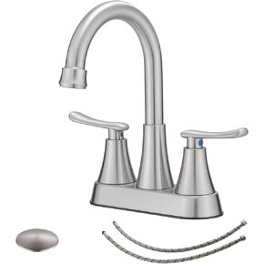 BWE Black Bathroom Faucets 2 Handles High Arc Bathroom Sink Faucets 4-Inch Centerset Bathroom Lavatory Faucet with Pop Up Drain and Water Supply Lines Bathroom Faucet