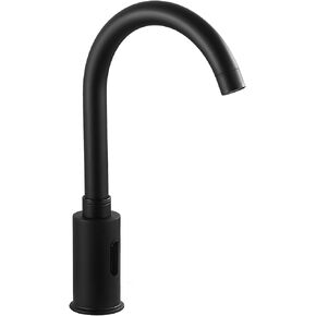 Touchless Automatic Sensor Vessel Faucet Black Kitchen Bathroom Faucet Touch-Free Electric Motion Infrared Sensor Battery or 110V AC Operated Handsfree Bathroom Public Sink Faucet Tall Aerator Spout