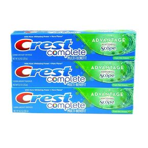 Crest Complete Multi-Benefit With Extra Advantage Whitening Plus Scope Toothpaste - Fresh Mint Striped 8.2oz (Pack of 3)