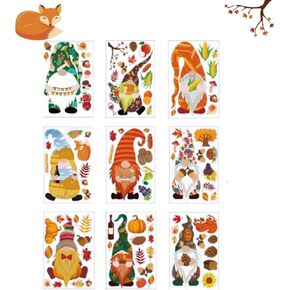 Fall Window Clings for Glass Window,9 Sheets Autumn Gnomes Leaves Window Stickers Decals Decorations for Home, Fall Gnomes Window Stickers for Thanksgiving Autumn Fall Decor