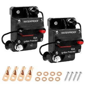 DC 12V-48V 60 Amp Circuit Breaker Manual Reset Inline Fuse Waterproof Battery Disconnect for Marine Boat Auto Car Truck Solar Power Systems