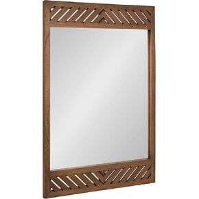 Kate and Laurel Mezzeta Modern Wooden Chevron Rectangle Wall Mirror, 24 x 36, Natural Wood, Transitional Herringbone Wood Mirror for Use as Vanity Bathroom Mirror or Rectangular Bedroom Mirror Option