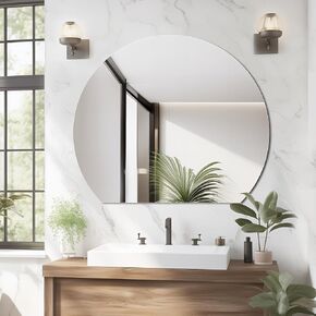 Half Moon Bathroom Mirror 32", Modern Frameless Wall Mirror, Hanging Decorative Vanity Mirror, Minimalist Explosion Proof Semi Circle Mirror for Living Room Bedroom Entryway, Down Cut