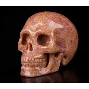 2.0" Pink and Black Rhodonite Crystal Skull, Hand Carved Gemstone Fine Art Sculpture, Reiki Healing Stone Statue.1390
