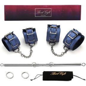 EXREIZST Silver Adjustable Spreader Bar Set with 4 Adjustable Fur Blue Straps Sports Training Fitness Gear Home Gyms